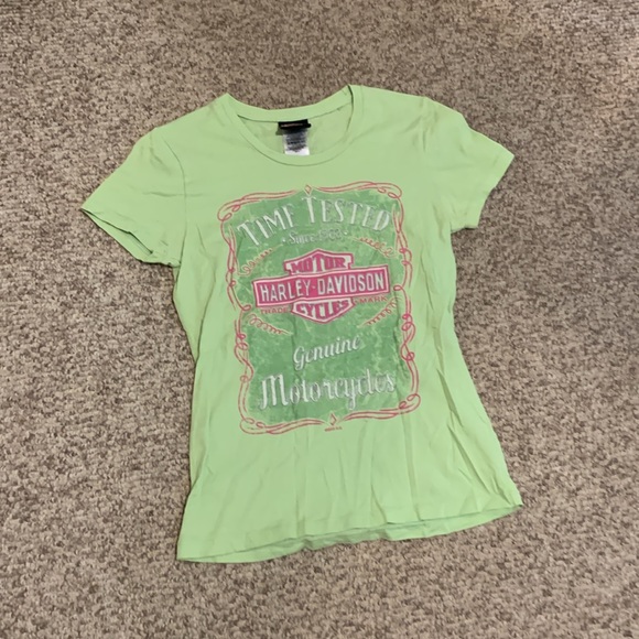 Vtg Harley Davidson mint green pink writing sexy tee shirt sz XS - Picture 3 of 4